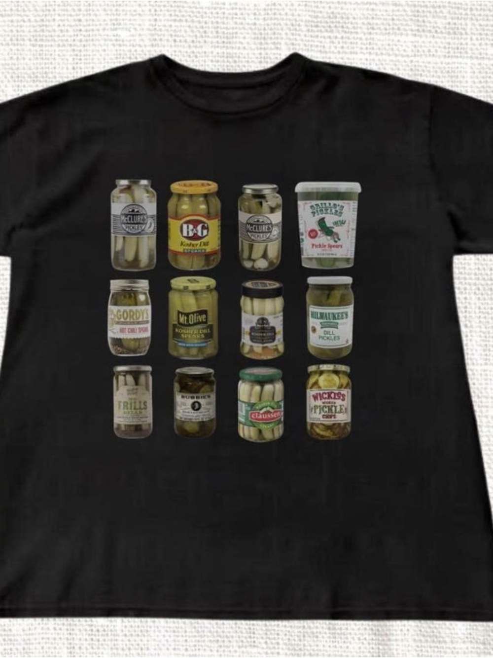 Black Crewneck Tee with Pickle Jar Graphic